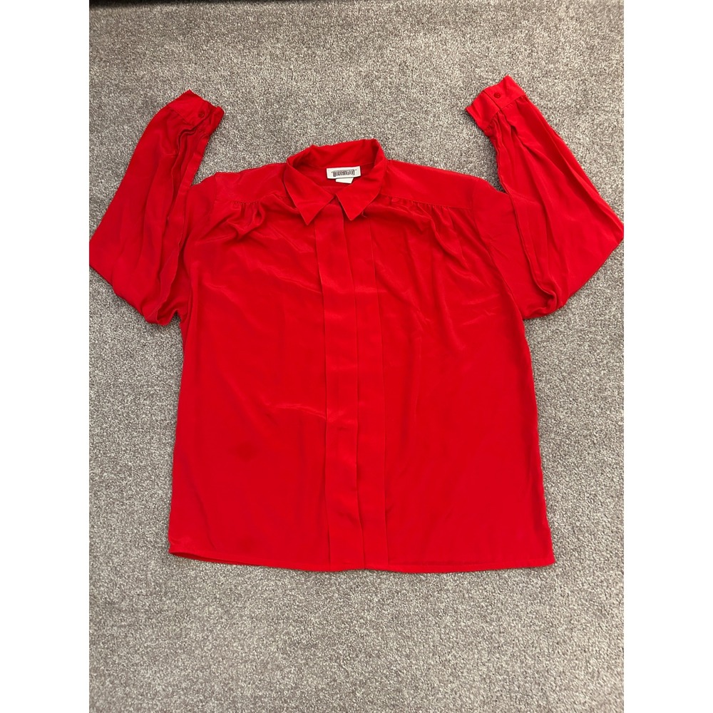 Worthington Blouse Womens 16 Red Excellent Long Sleeve Collared Button Down 8928